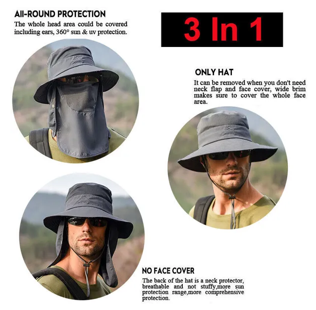 Wide Brim Sun Hat UV Protection Bucket Cap For Hiking Camping Fishing Safari Men - view 2