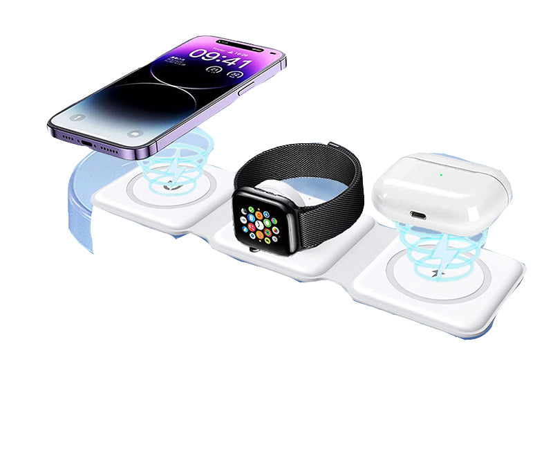 Wireless Charger, Magnetic Foldable 3 In 1 Mag-Safe Charger, Fast Travel Wireless Charging Station For IPhone