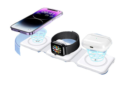 Wireless Charger, Magnetic Foldable 3 In 1 Mag-Safe Charger, Fast Travel Wireless Charging Station For IPhone