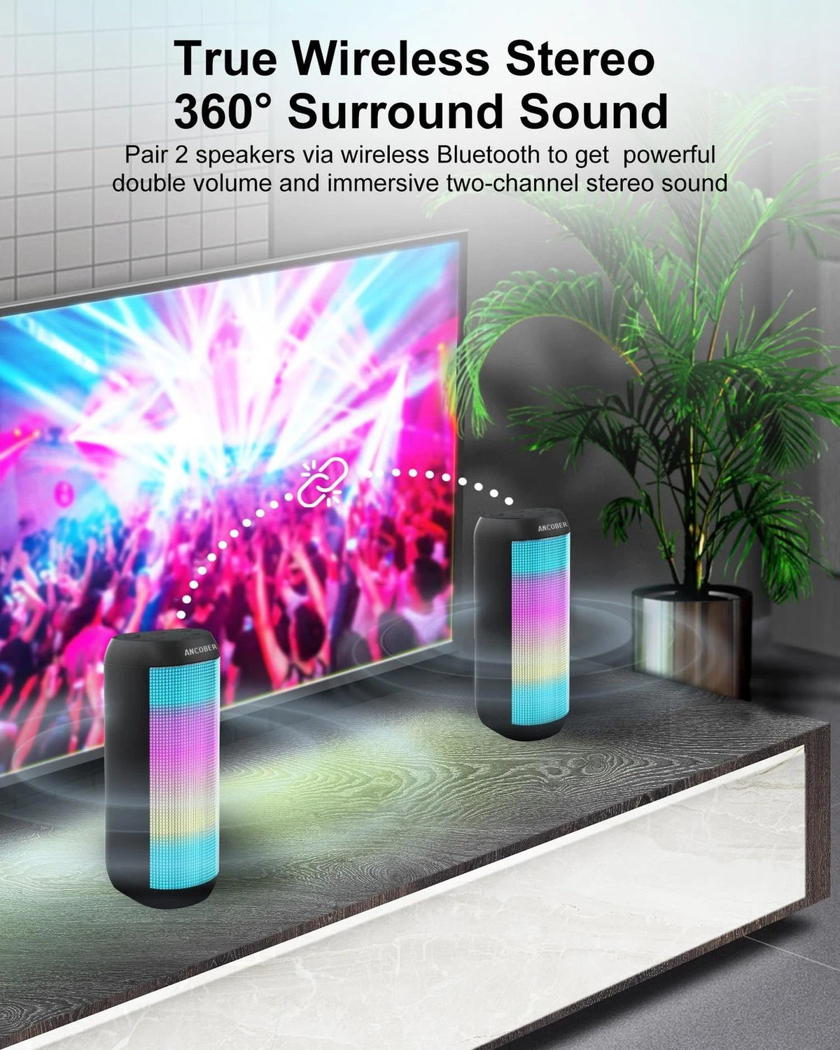 Bluetooth Speaker, Portable Wireless,, 15W HD Loud Sound With Cool Lights, IPX4 Waterproof, BT 5.3, TWS Pairing - view 3