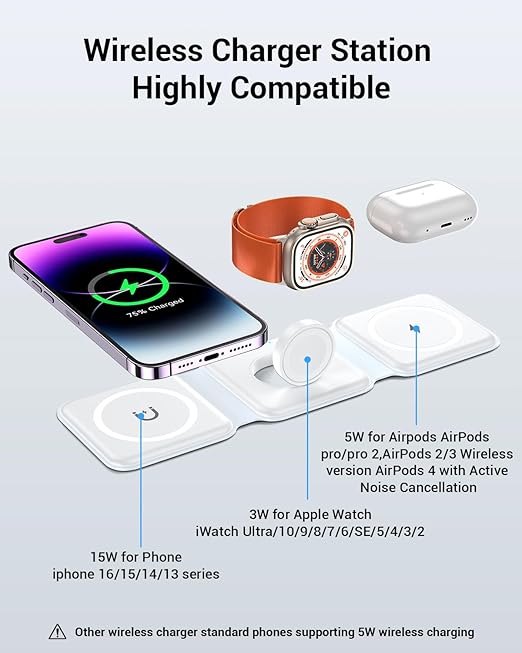 Wireless Charger, Magnetic Foldable 3 In 1 Mag-Safe Charger, Fast Travel Wireless Charging Station For IPhone - view 3