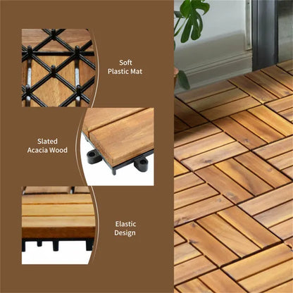 27 Pieces 12 X 12 Inch Outdoor Floor Tiles, Acacia Wood Interlocking Patio Deck Tile - view 6