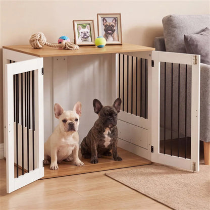 Furniture Style Dog Crate with 360° Rotating Feeder & 304 Stainless Steel Bowls, Double Locking Indoor Dog Kennel - view 4