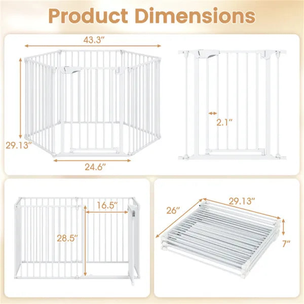 6-Panel Expandable Safety Gate (34.5"-154"), 270° Rotatable Baby/Pet Barrier For Fireplace Stairway Doorway-White - view 4