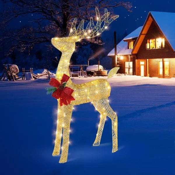 Lighted Christmas Reindeer Outdoor Decorations, Weather Proof 4ft Santa's Sleigh Reindeer Christmas Ornament Indoor