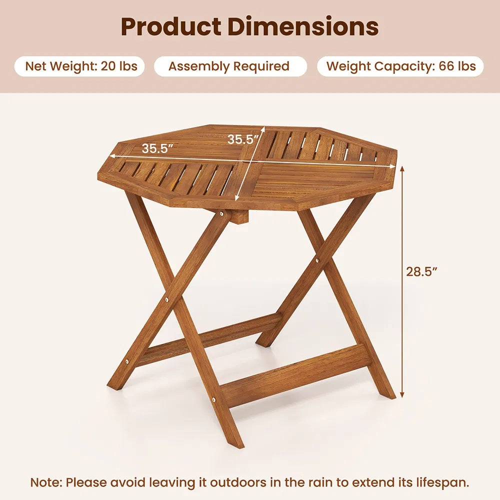 35.5 Inch Solid Wood Patio Dining Table Octagon Table With 1.97 Inch Umbrella Hole - view 3