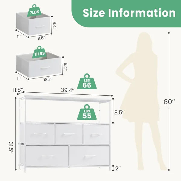 Dresser For Bedroom, Chest Of Drawers, 5 Drawer Dresser, Closet Fabric Dresser With Metal Frame Tv Stand - view 8