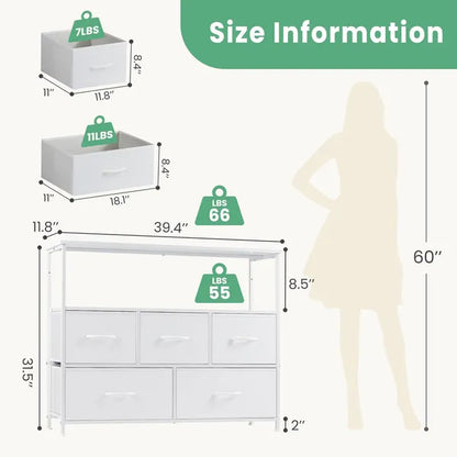 Dresser For Bedroom, Chest Of Drawers, 5 Drawer Dresser, Closet Fabric Dresser With Metal Frame Tv Stand - view 8