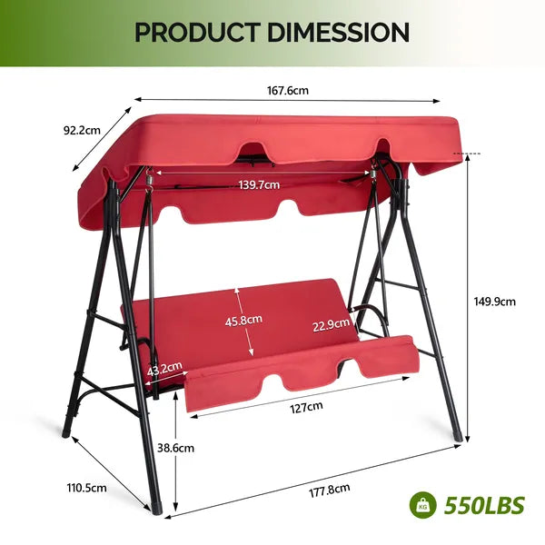 68x43x60 Inch Red KD Style With Cushion Canopy Iron Oxford Cloth 250kg Iron Swing Set - view 6