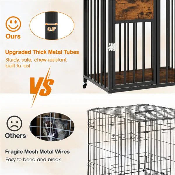 2-in-1 Dog Crate Furniture With Thickened Metal Tubes, Lockable Wheels Pet Kennel For Small Dogs - view 3