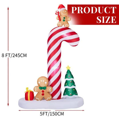 8.2FT Lighted Christmas Inflatable Decoration, Inflatable Giant Candy Cane With Gingerbread Men - view 7