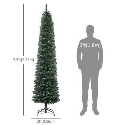 7.5FT Artificial Snow Dipped Christmas Tree Xmas Pencil Tree Holiday Home Indoor Decoration With Foldable Black Stand - view 4