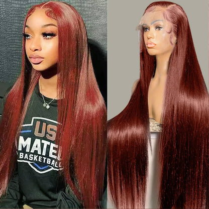 13x4 Straight Reddish-Brown Lace Front Wig HD Lace, Human Hair, Density - view 3