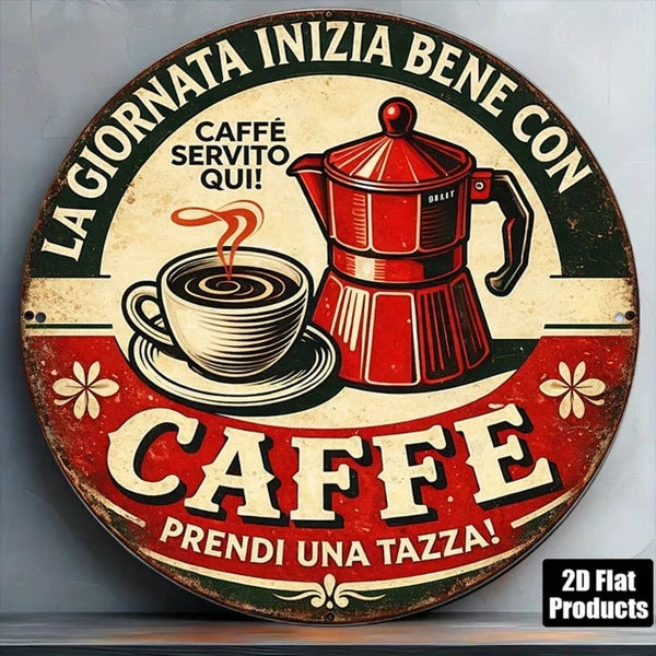 1pc 8x8in Italian Shop Decorative Sign, 2D Flat Round Plaque, Round Plaque, Vintage Kitchen Bar Restaurant Wall Decor - view 3