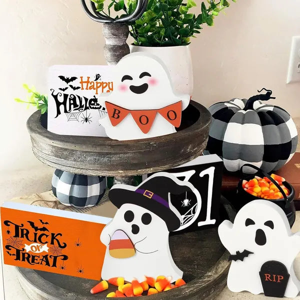 Cute Ghost Halloween Decorations Indoor, Wooden Tiered Tray Decor Table Sign Set Of 3 - view 2