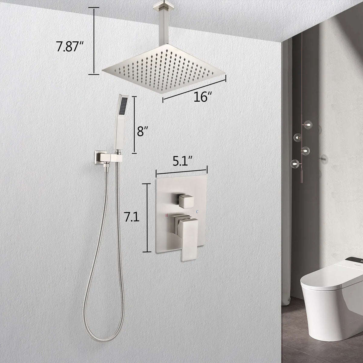 Ceiling Mounted Shower System Combo Set with Handheld and 16" Shower head - view 8