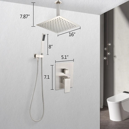 Ceiling Mounted Shower System Combo Set with Handheld and 16" Shower head - view 8