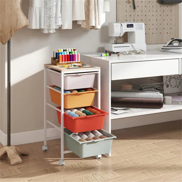 4-Drawer Rolling Storage Cart, Mobile Utility Organizer With MDF Wooden Top (Macaron) - view 5