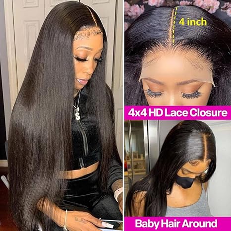 4x4 Lace Straight Human Hair Wig, Natural Color, Density - view 4