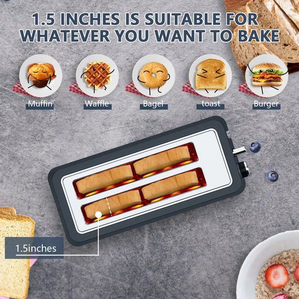 4-Slice Toaster, Extra Wide Long Slot Toaster, 6 Browning Settings, Bagel/Defrost/Reheat Functions - view 2