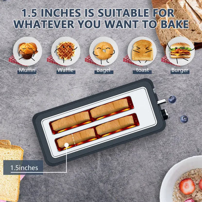 4-Slice Toaster, Extra Wide Long Slot Toaster, 6 Browning Settings, Bagel/Defrost/Reheat Functions - view 2