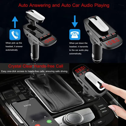 Car FM Transmitter W / Wireless Earpiece 2 USB Charge Ports Hands-free Call MP3 Player - view 3