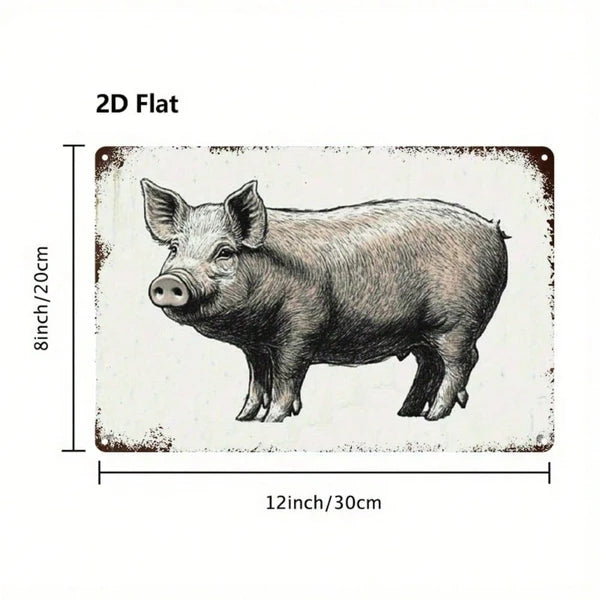 1pc Vintage Cartoon Pig Metal Sign, 8x12 Inch Cute Animal Tin Wall Art - view 2
