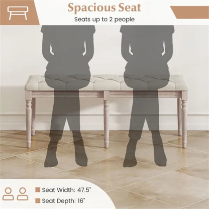 Beige 47.5" Rubber Wood Upholstered Bench With Button-Tufted Seat, 440 Lbs Capacity Retro Entryway Bedroom Bench - view 4
