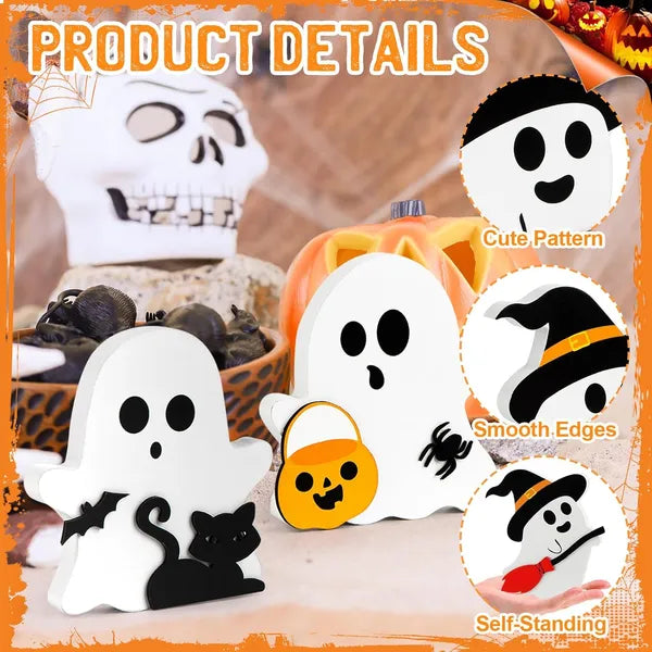 Ute Ghost Halloween Decorations Indoor, Wooden Tiered Tray Decor Table Sign Set Of 3 - view 5