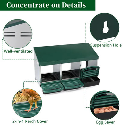 3 Compartment Roll Out Chicken Nesting Box With Plastic Basket, Egg Nest Box Chicken Laying Box Hens Chicken Coop Box - view 6
