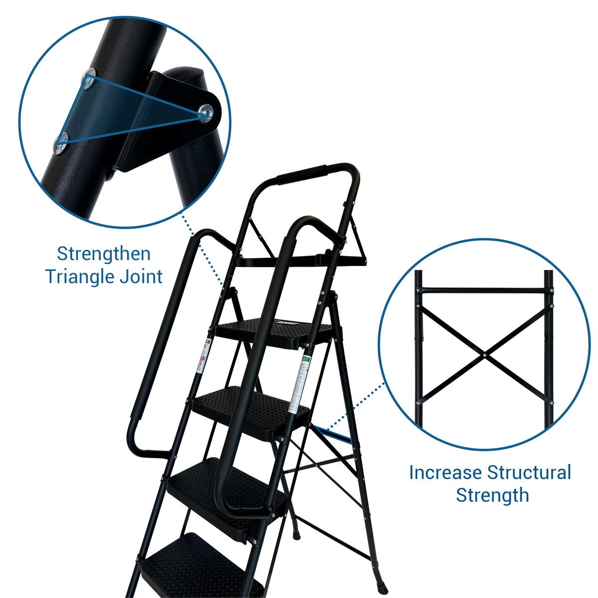Step Ladder, Folding Step Stool With Wide Anti-Slip Pedal, Sturdy Steel Ladder, Convenient Handrail, Lightweight - view 10