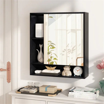 2 In 1 Mirrored Bathroom Wall Cabinet, Space-Saving Medicine Cabinet With Hidden Storage & Shelves - Black - view 4