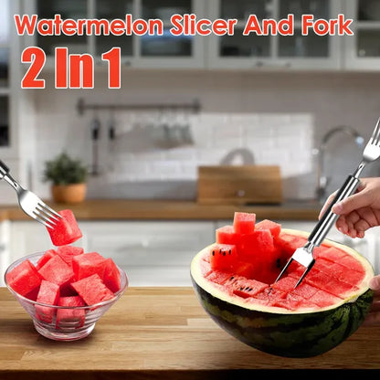 5Pcs 2 In 1 Watermelon Cutter Slicer Fork Stainless Steel Dual Head Watermelon Fruit Cutting Fork Knife For Summer - view 4