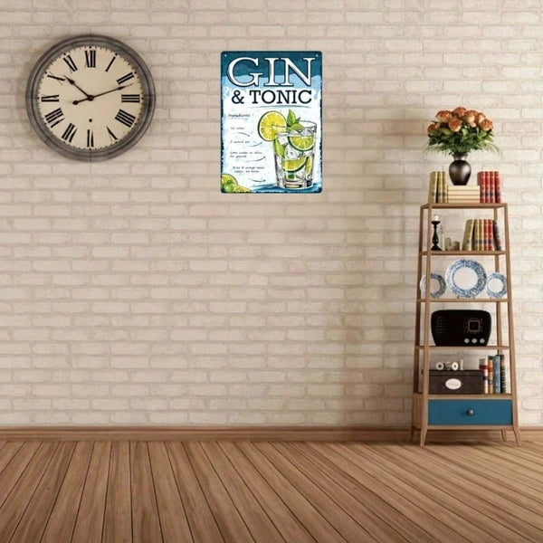 Dodino Retro Gin Tonic Roostertail Metal Sign, Bar Phrases Vintage Iron Wall Art - view 3
