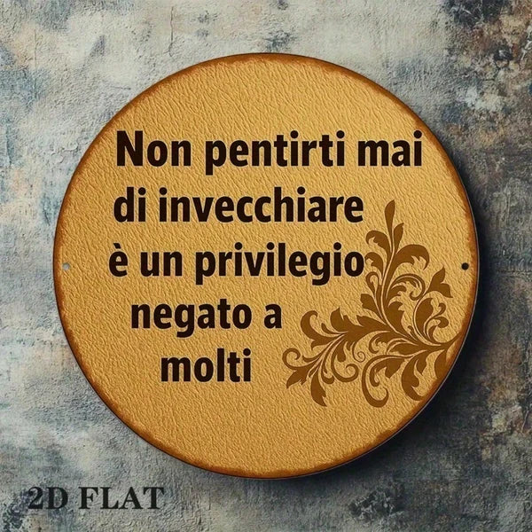 1pc Vintage Italian Phrase "Don't Regret Tomorrow" Round Aluminum Wall Plaque, 8-Inch Dark Brown Border Sign - view 4