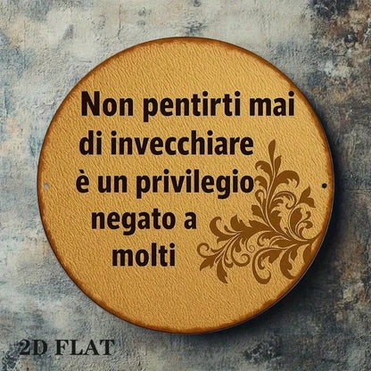 1pc Vintage Italian Phrase "Don't Regret Tomorrow" Round Aluminum Wall Plaque, 8-Inch Dark Brown Border Sign - view 4