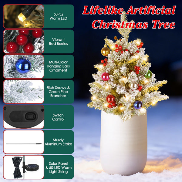 2PCS 50 LED Solar Artificial Christmas Tree - Lifelike Design With 2 Lighting Modes, 600mAh Battery 4H Fast Charge - view 3