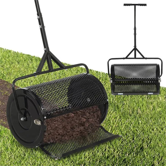 24" Lawn Topdressing Spreader With 0.75"×0.5" Mesh, Compost Spreader For Soil Sand Fertilizer Black
