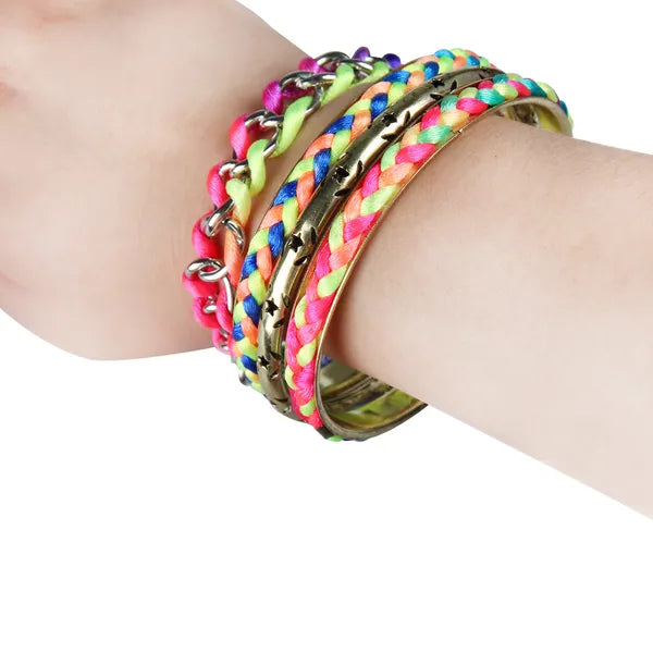 4Pcs Colorful Woven Burnished Gold Bracelets Set - view 4
