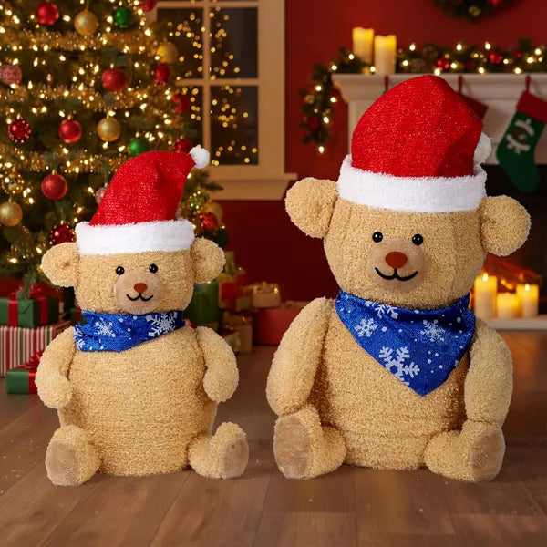 Set Of 2 Lighted Plush Bear Christmas Decorations, Pre-lit Pull Up Holiday Decor With 60 Warm White LED Lights For Xmas - view 10