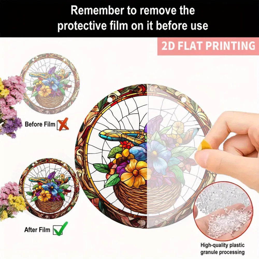 High Definition Printed Flower Basket Acrylic Hanging Ornament Transparent Home Garden Decor - view 6