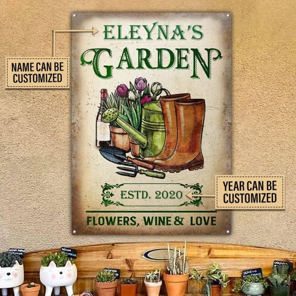 Personalized Gardening Flowers Love Metal Sign Plant Smiles Grow Love Vintage Garden Wall Decor - view 3