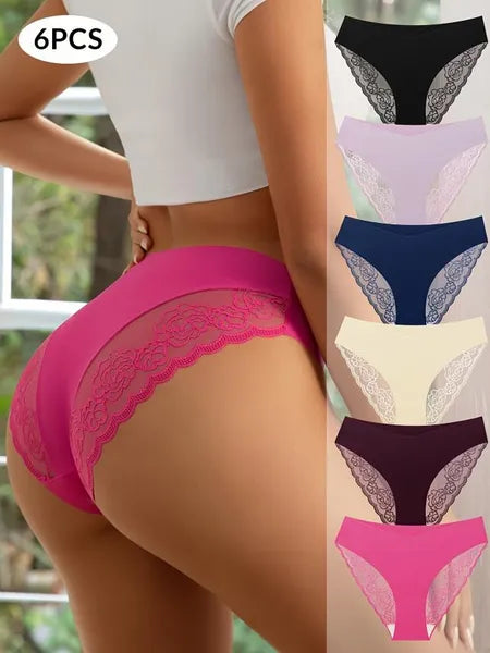 6 Packs Multi-Color Sexy Lace Triangle Panties Low Elastic Waist Fashion Women'S Hip Lifting Underwear Patchwork Lace - view 5