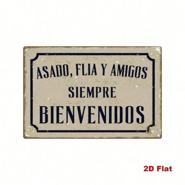 Vintage Spanish Slogan Metal Sign, Asado Familia Y Amigos Siempre Bienvenidos Iron Wall Decor - view 2