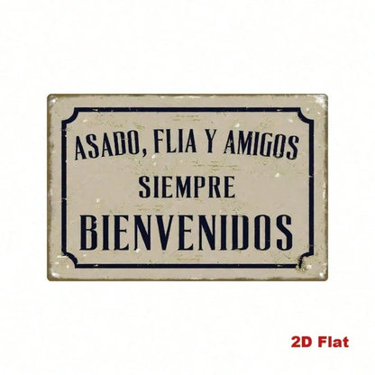 Vintage Spanish Slogan Metal Sign, Asado Familia Y Amigos Siempre Bienvenidos Iron Wall Decor - view 2