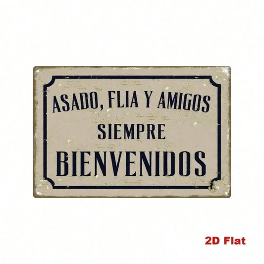 Vintage Spanish Slogan Metal Sign, Asado Familia Y Amigos Siempre Bienvenidos Iron Wall Decor - view 2