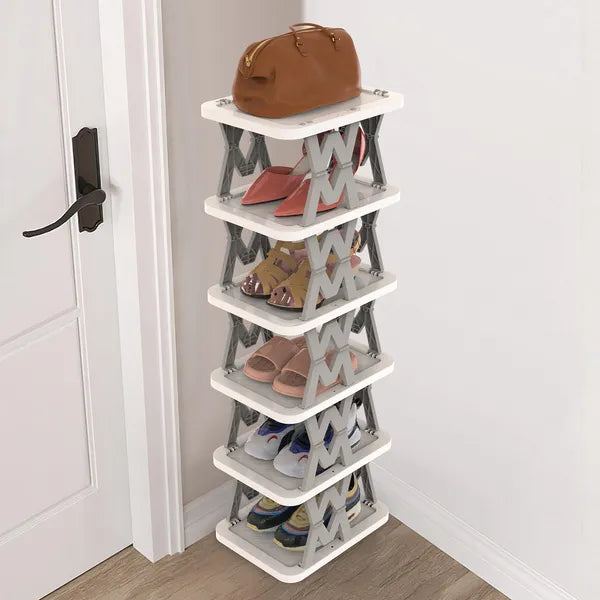 6 Tier Foldable Shoe Rack Vertical Shoe Organizer Narrow Shoe Rack For Small Spaces Space Saving Free Standing