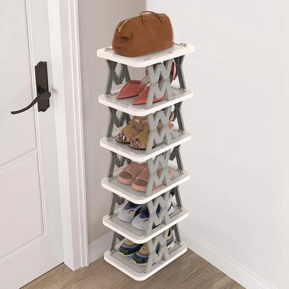 6 Tier Foldable Shoe Rack Vertical Shoe Organizer Narrow Shoe Rack For Small Spaces Space Saving Free Standing