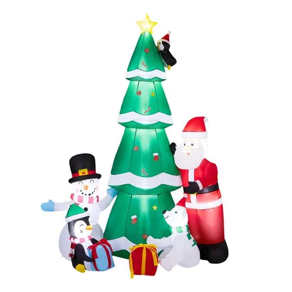7.5FT Lighted Christmas Inflatable Decoration, Inflatable Christmas Tree With Santa And Snowman