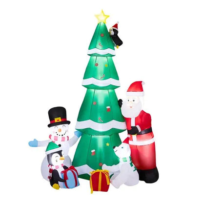 7.5FT Lighted Christmas Inflatable Decoration, Inflatable Christmas Tree With Santa And Snowman